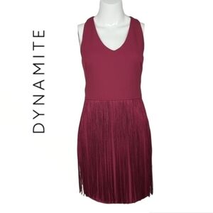 DYNAMITE burgundy‎ fringed dress